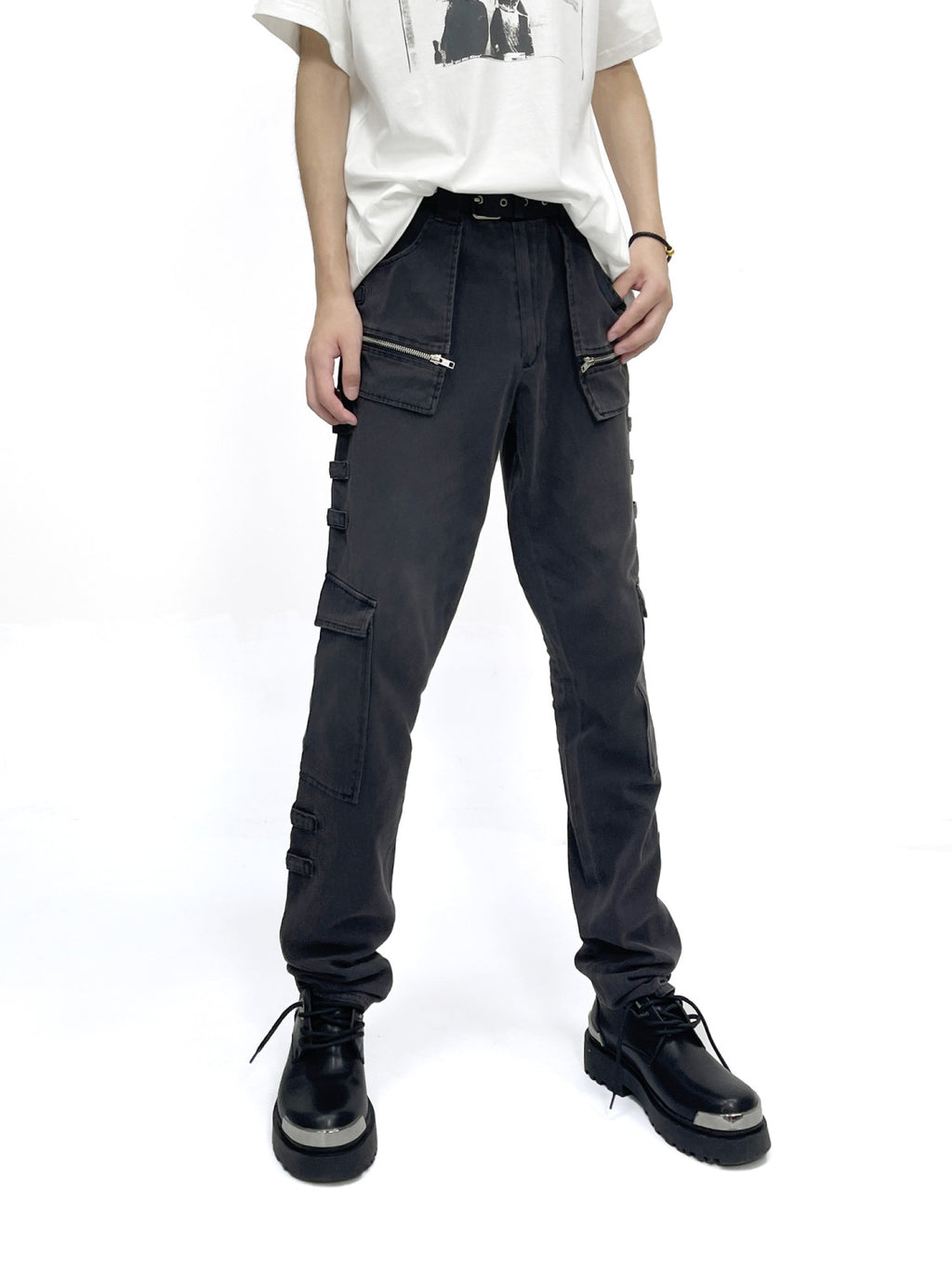 Raf Simons Men's Fall And Winter Retro Washed And Old Splicing Leggings Slim Casual Pants High Street Trend Pocket Tie Pants Ngvp #2461