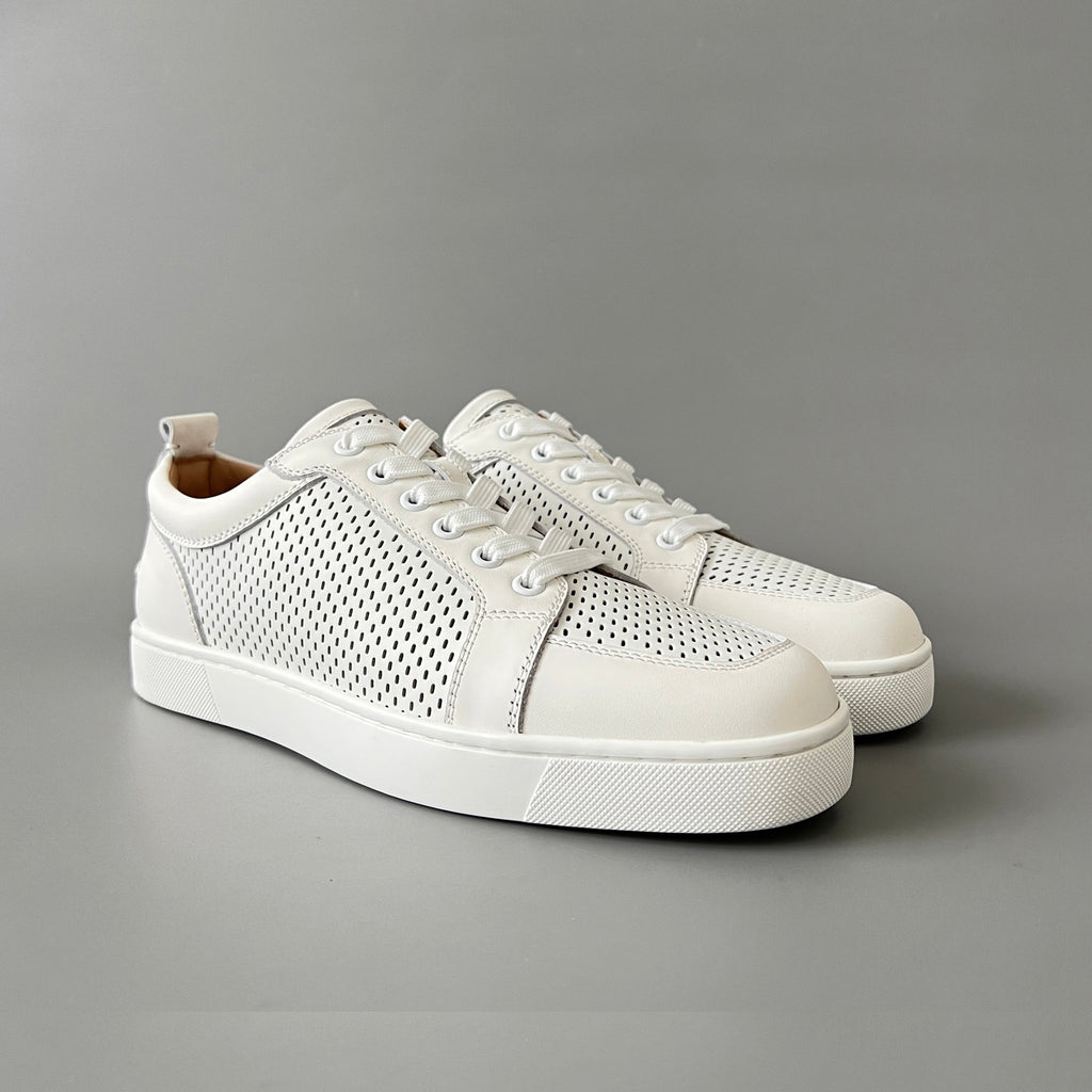 Christian Louboutin Louis Junior Men's And Women's Solid Color Grained Cowhide Low Top Lace Up Flat Casual Shoes #77144