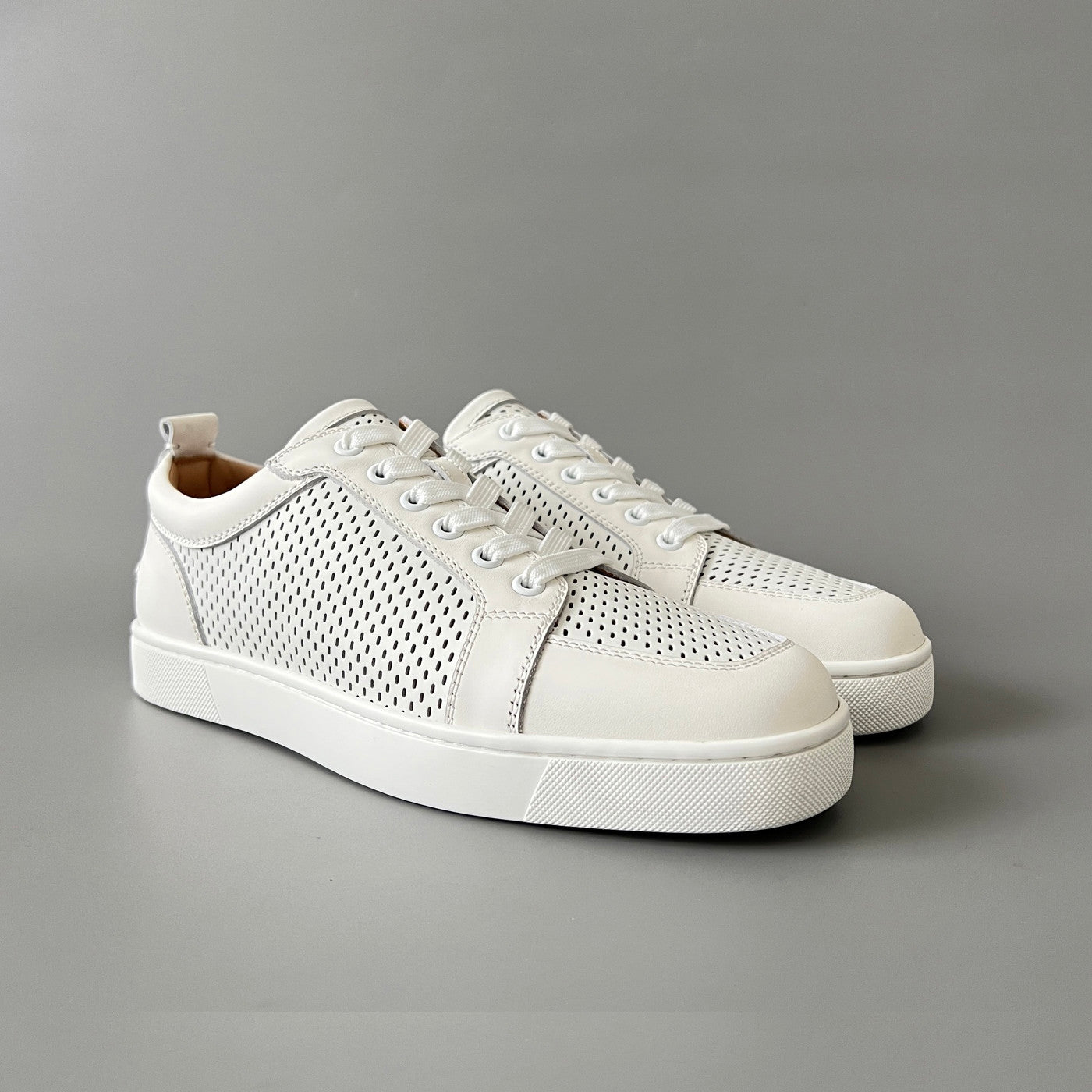 Christian Louboutin Louis Junior Men's And Women's Solid Color Grained Cowhide Low Top Lace Up Flat Casual Shoes #77144