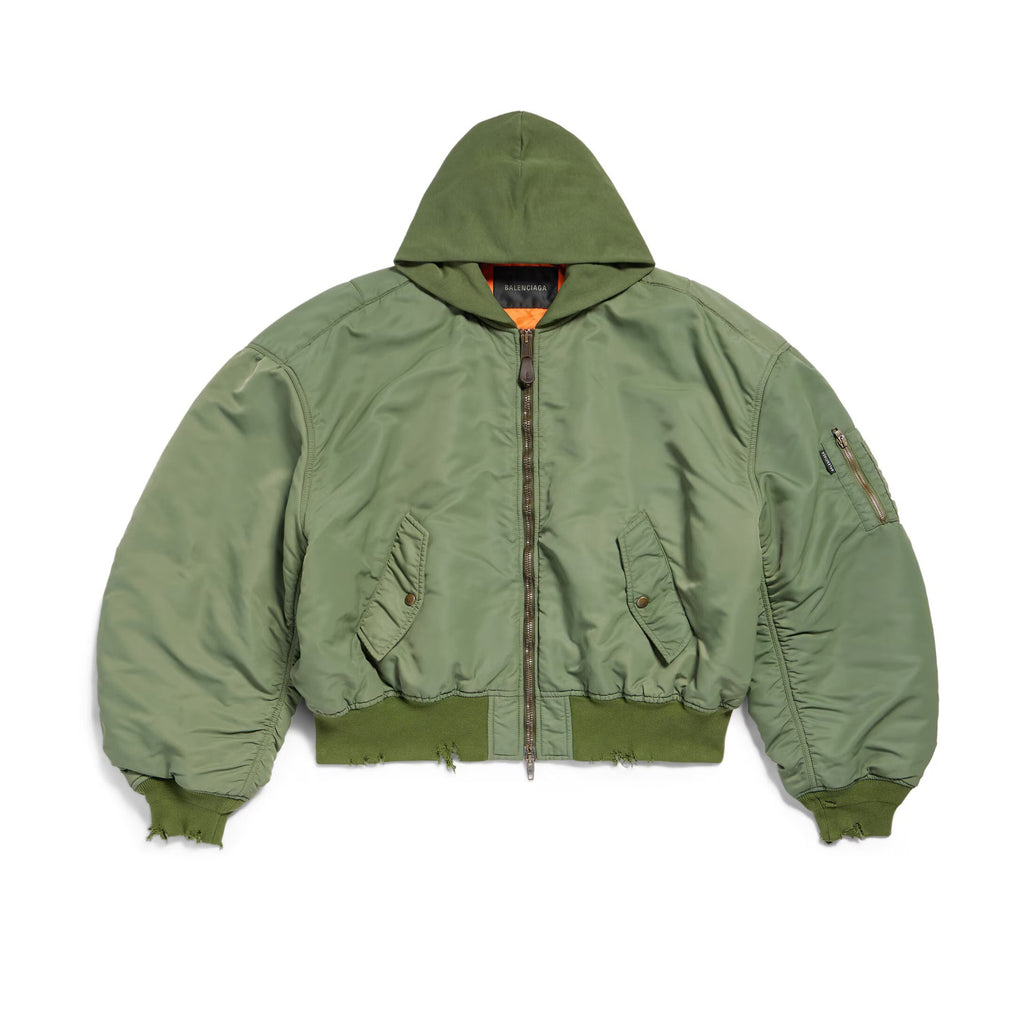 Balenciaga Men's Fall/Winter Dark Green Hooded Loose Zipper Long Sleeve Bomber Jacket Ngvp #9465