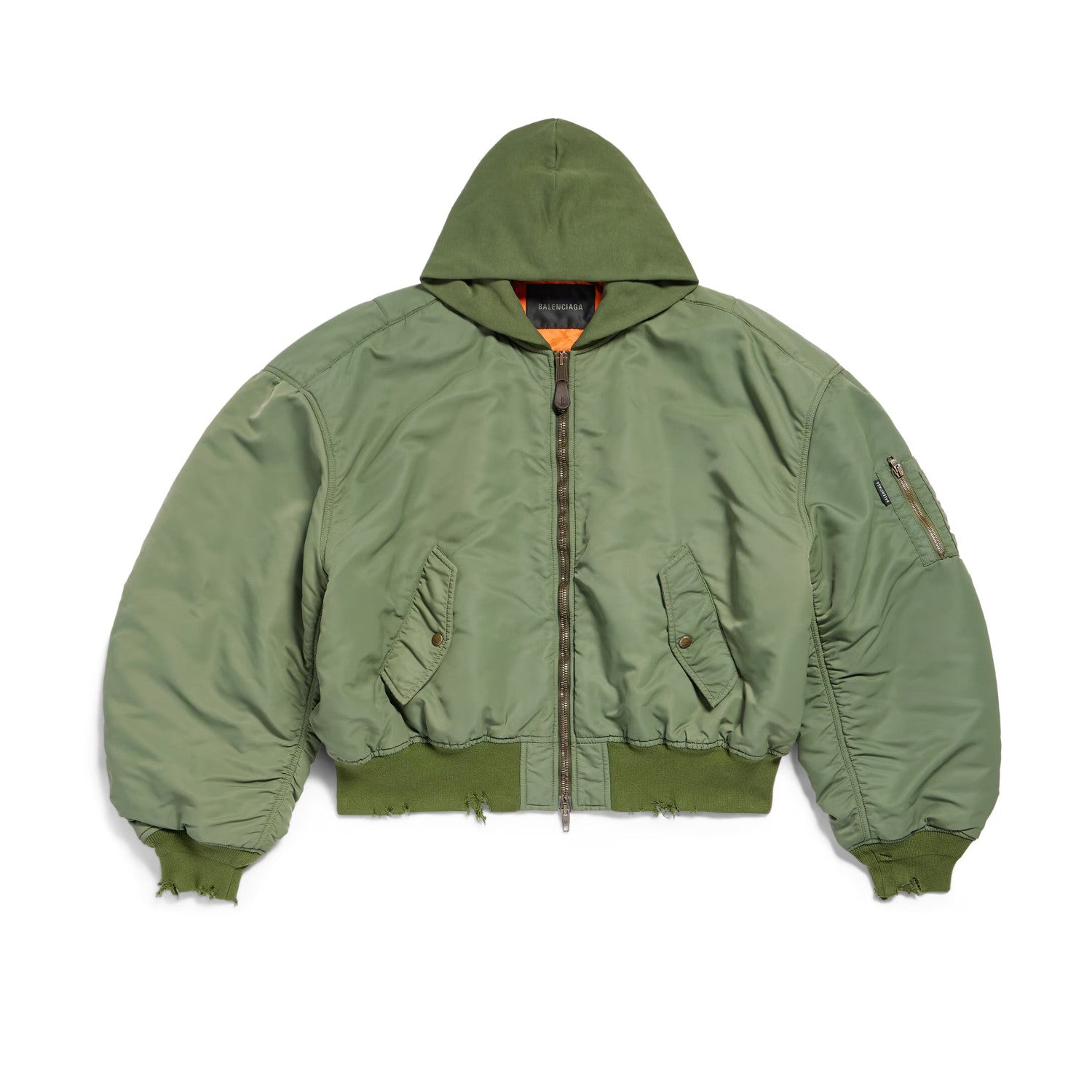 Balenciaga Men's Fall/Winter Dark Green Hooded Loose Zipper Long Sleeve Bomber Jacket Ngvp #9465