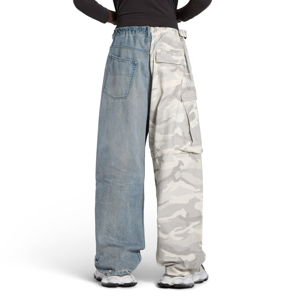 Balenciaga Men's Four Seasons Vintage Washed Camouflage Splicing Frayed Jeans Fashion High Street Straight Wide Leg Work Pants Ngvp #9121