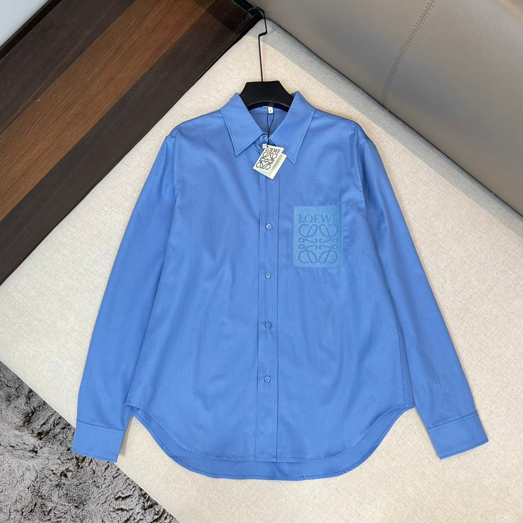 Loewe Men's Spring and Autumn Solid Color Single Breasted Lapel Long Sleeve Shirt #99552