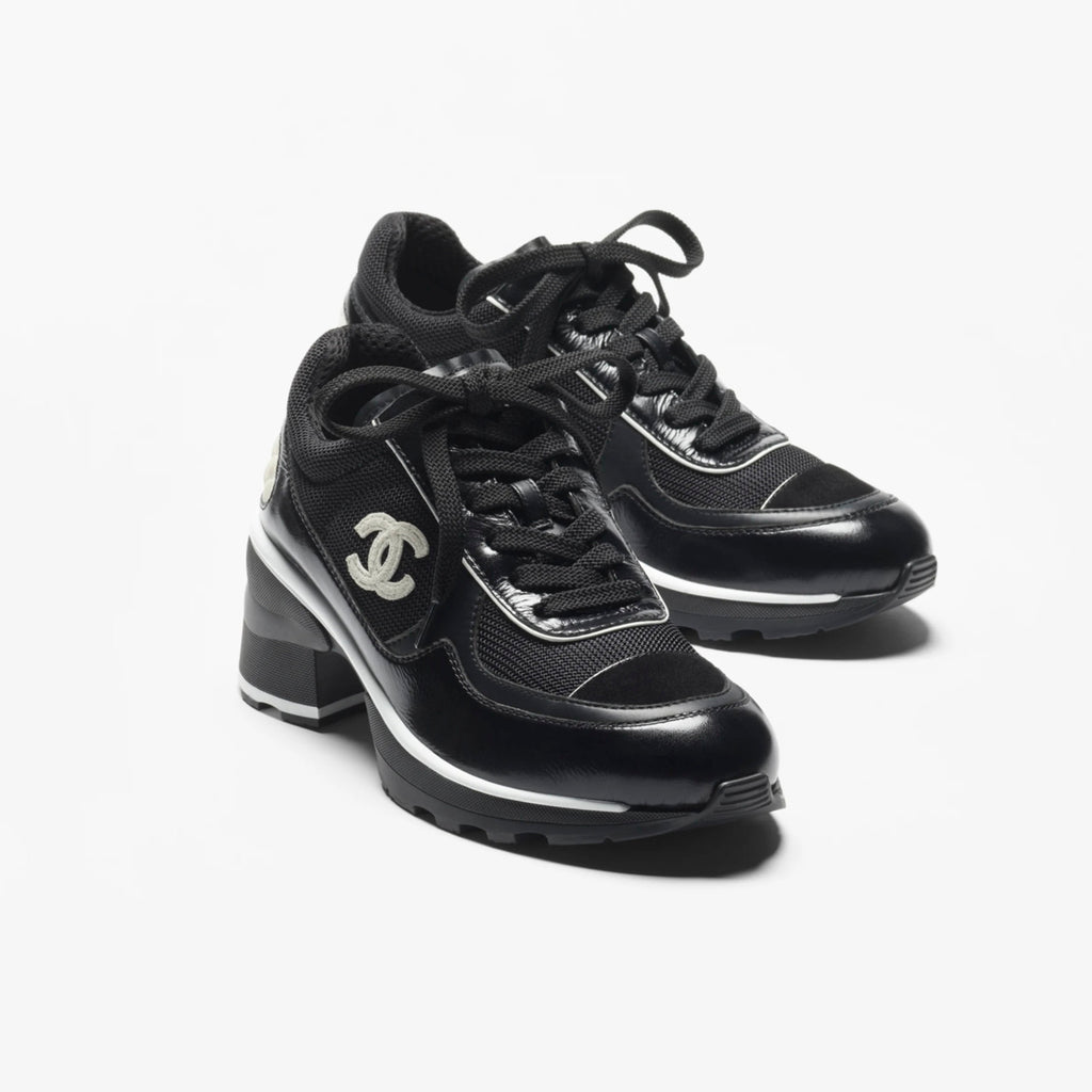 Chanel Women's Spring/fall Fashion Casual Round Toe Lace Up Chunky Heel Low Top Leather And Mesh Blend Sneakers Shoes #79316