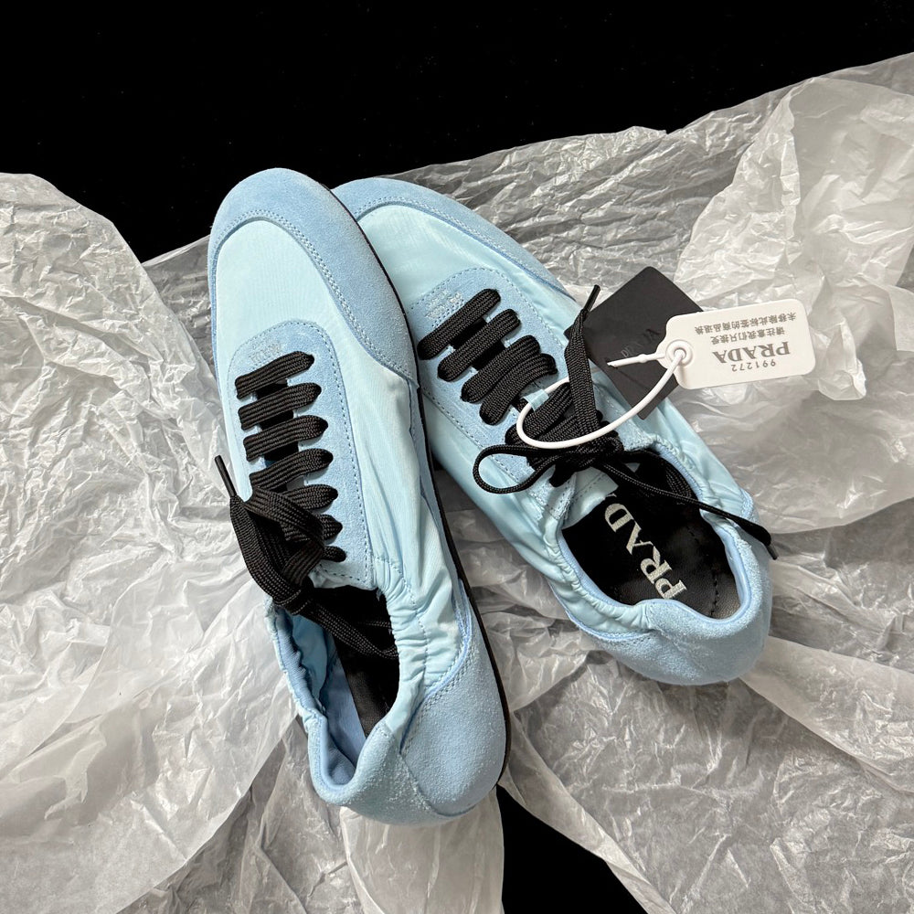 Prada Women's Solid-color Nylon Fabric And Suede Low-top Lace-up Training Shoes #77759