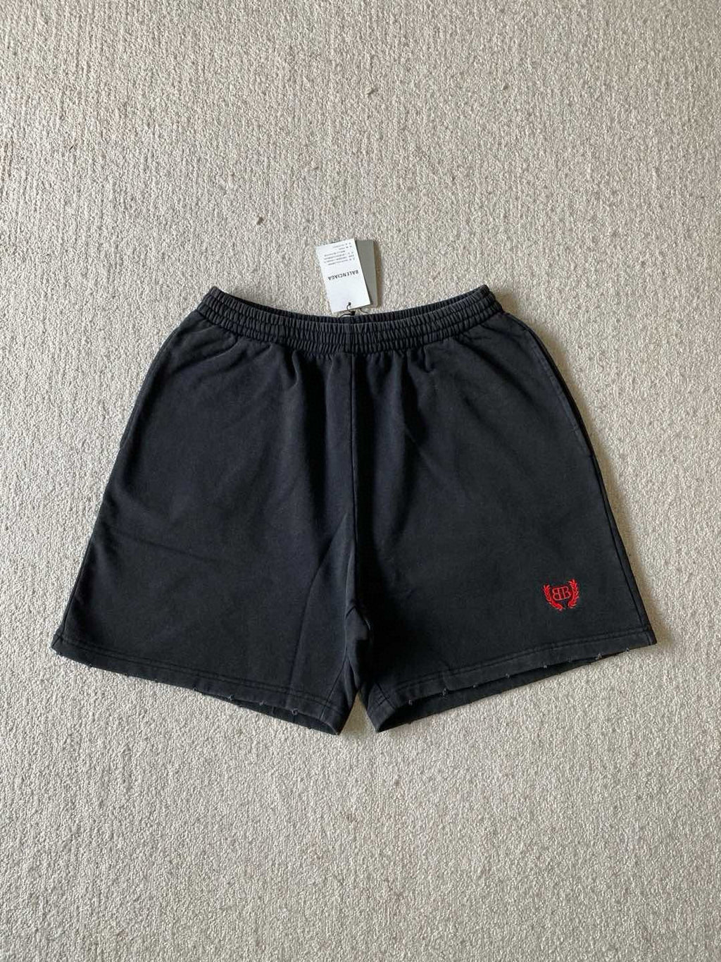 Balenciaga Men's Summer Embroidery Pattern Print Solid Color Stretch Waist Tie Cotton Casual Shorts #75954