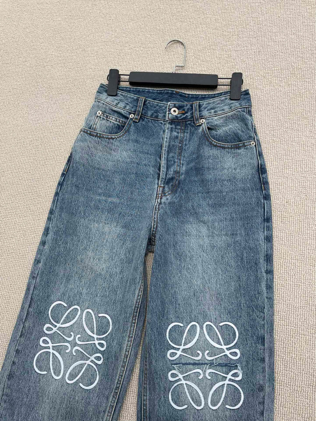 Loewe Men's Four Seasons Anagram Baggy Jeans Cotton Washed Hollow Slash Logo Trousers Pants #76834