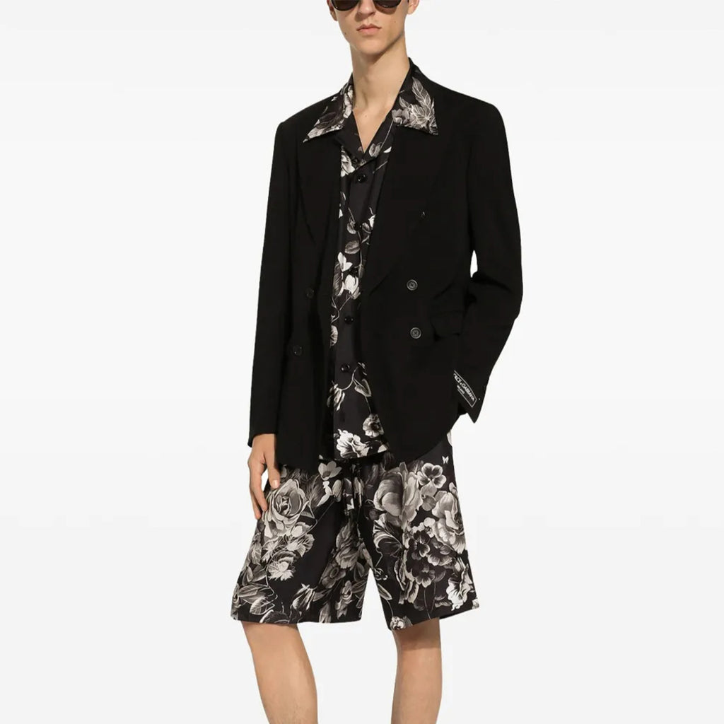 Dolce&Gabbana Men's Spring And Summer Floral Print Silk Shirt Shorts Suit Set Lapel Single-Breasted Short-Sleeved Shirt Top Straight Comfortable Casual Shorts Ngvp #1485