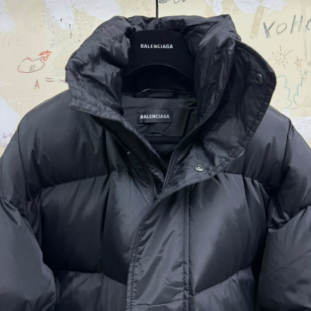 Balenciaga Men's Winter Flame Letter Logo Print Black Nylon Fabric Long Sleeve Puffer Down Jacket #73718