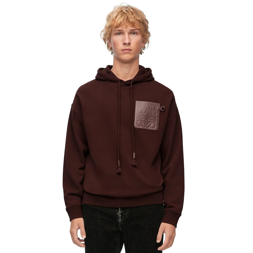 Loewe Men's Spring & Autumn Solid Color Logo Leather Label Drawstring Hooded Sweatshirt Pullover #98912