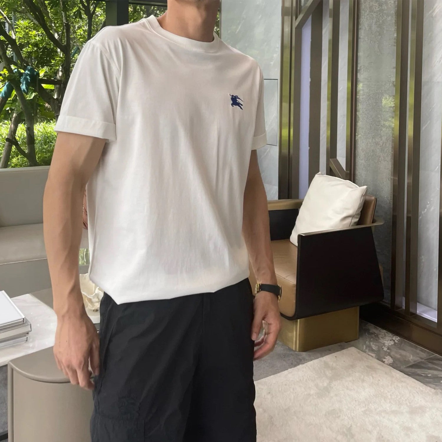 Burberry Men's Spring And Summer Embroidery Logo Solid Colour Cotton T-shirt Fashion Casual Trend Versatile Tee Round Neck Short-sleeved Shirt #71797