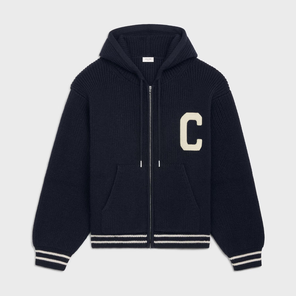 Celine Men's Spring and Autumn Solid Color Knit Hooded Drawstring Zipper Long Sleeve Jacket #75345
