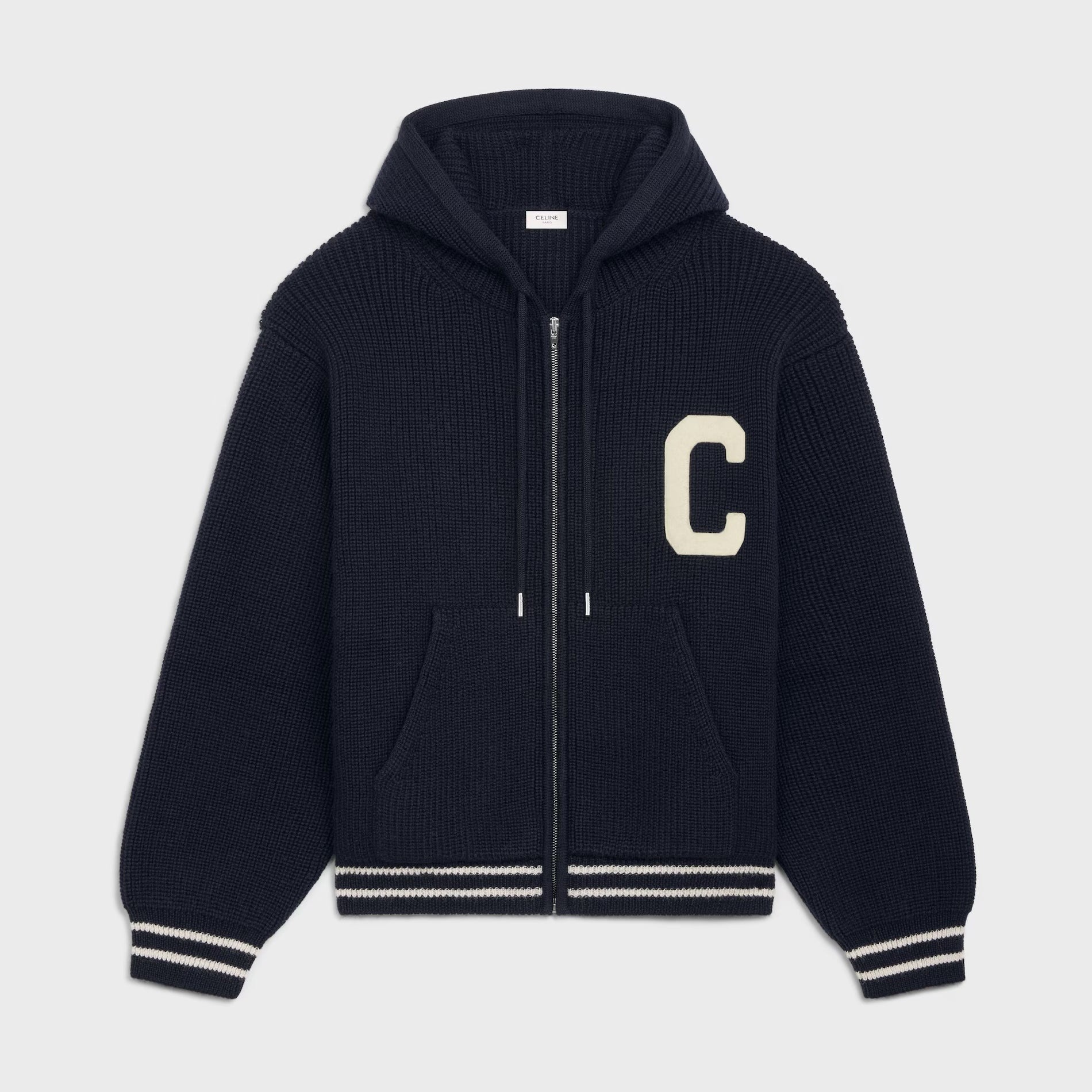 Celine Men's Spring and Autumn Solid Color Knit Hooded Drawstring Zipper Long Sleeve Jacket #75345