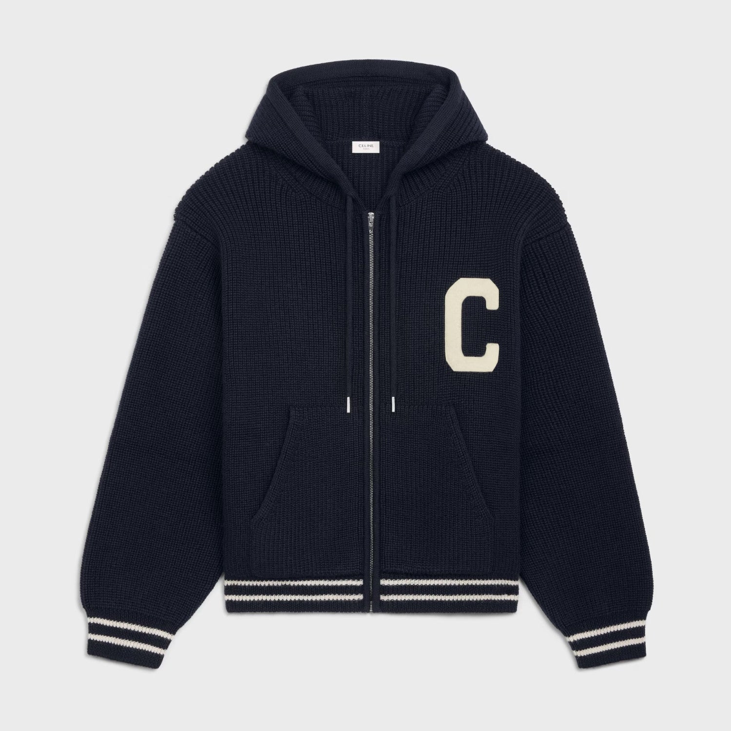 Celine Men's Spring and Autumn Solid Color Knit Hooded Drawstring Zipper Long Sleeve Jacket #75345