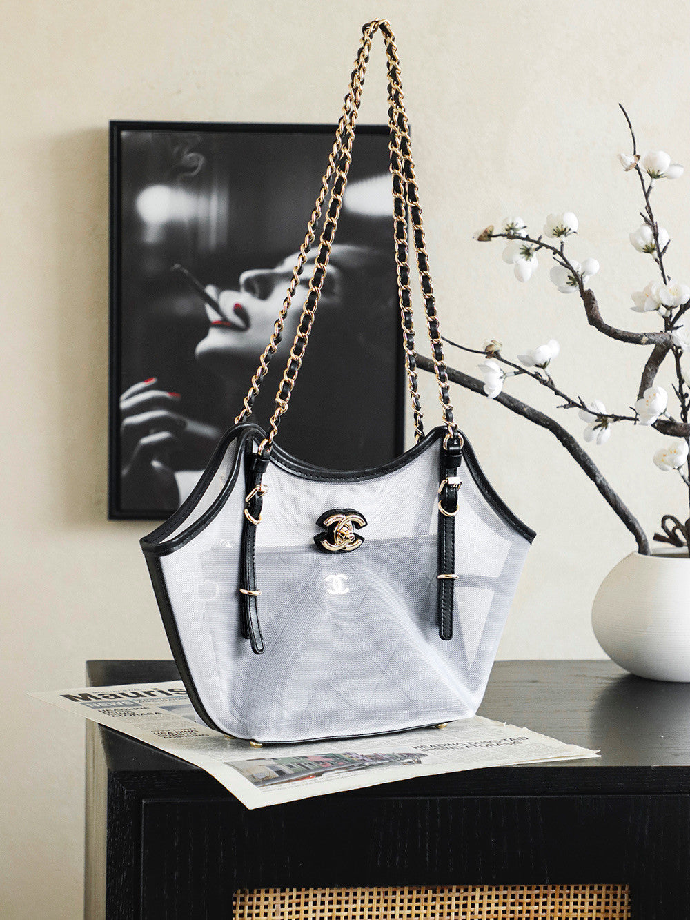 Chanel Coco Beach 2026 Collection Small Shopping Bag Transparent Mesh Beach Resort Tote With Chain Straps Bags #196928