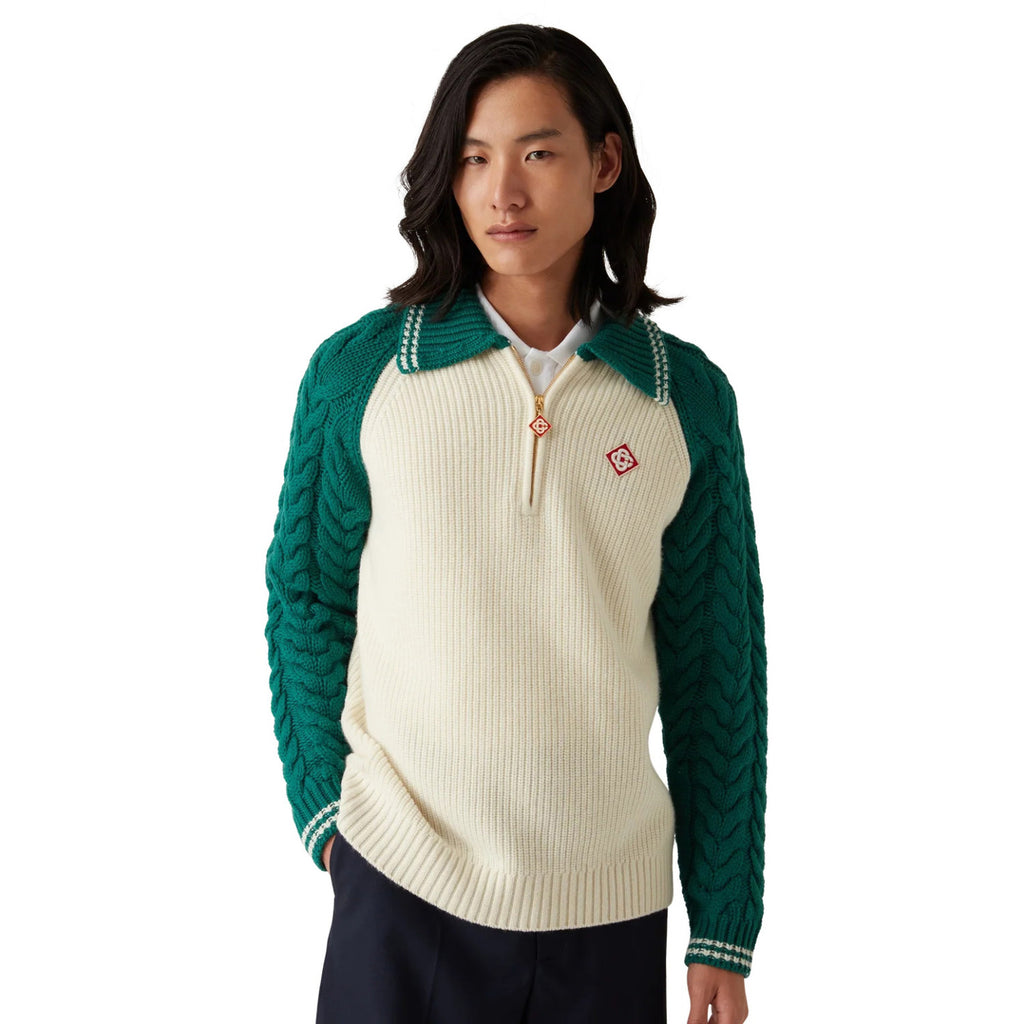 Casablanca Men's And Women's Spring/fall Fashion Casual Collared Half-zip Logo Wool Knit Sweater #78495