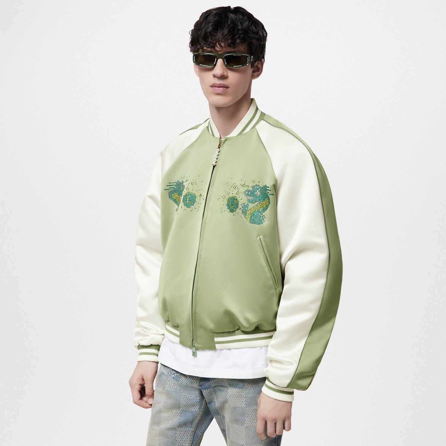 Louis Vuitton Men's Spring and Autumn Clashing Cartoon Dragon Embroidery Pattern Zipper Long Sleeve Jacket #98576