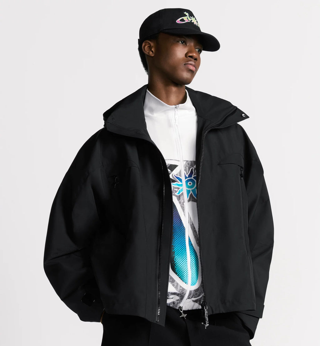 Dior And Lewis Hamilton Parker Coat Men's Fall And Winter Hooded Zipper Black Jacket Fashion Trend Logo Short Jacket #81418