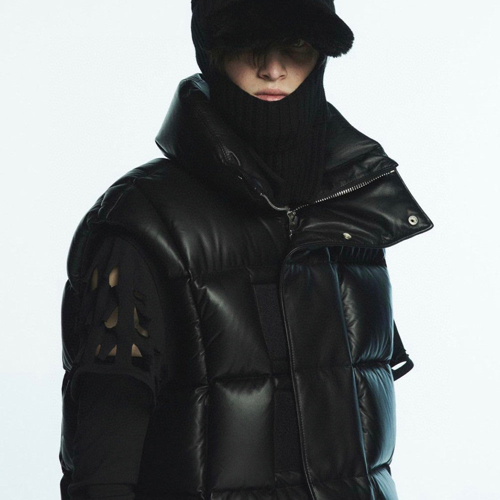 Givenchy Men's Winter Black Short Sleeveless Loose Leather Down Vest Jacket Ngvp #6946