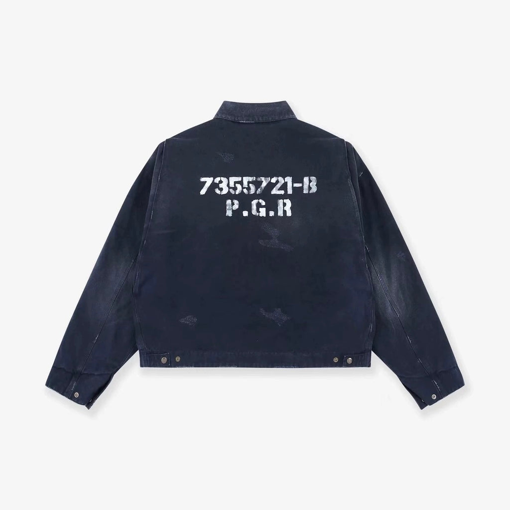 GRAILZ Project G/R Men's Autumn/winter Zip-up Jacket Washed Gradient Distressed Finish Flap Collar Fashion Casual Jacket Ngvp #2615