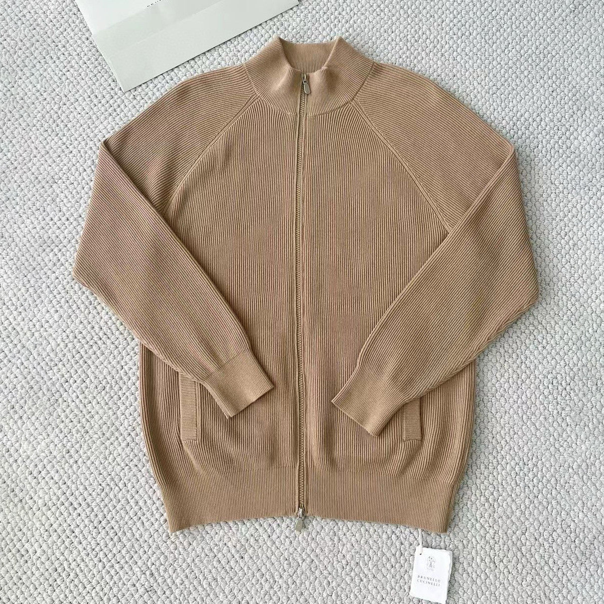 Brunello Cucinelli Men's Fall/Winter Fashion Casual Solid Color High Neck Double Zip Knit Cardigan #79221