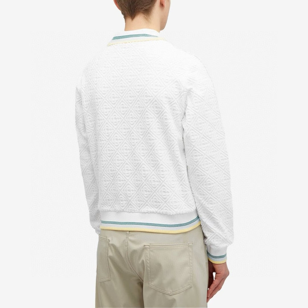 Casablanca Men's Spring & Autumn White Striped Trim Cozy Knit Zipper Lapel Long Sleeve Jacket #73815