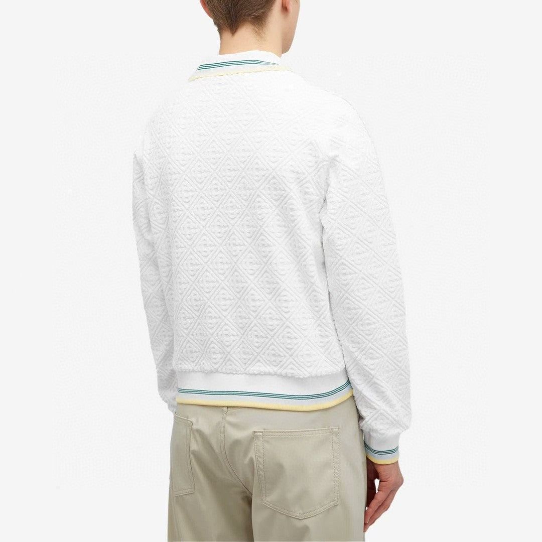 Casablanca Men's Spring & Autumn White Striped Trim Cozy Knit Zipper Lapel Long Sleeve Jacket #73815