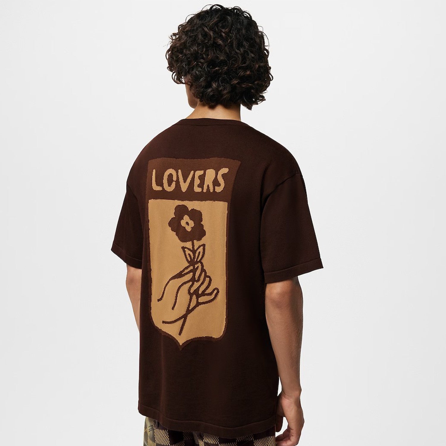 Louis Vuitton Men's Summer Brown Casual Short Sleeve Cotton Loose Intarsia Crewneck T-shirt #98224