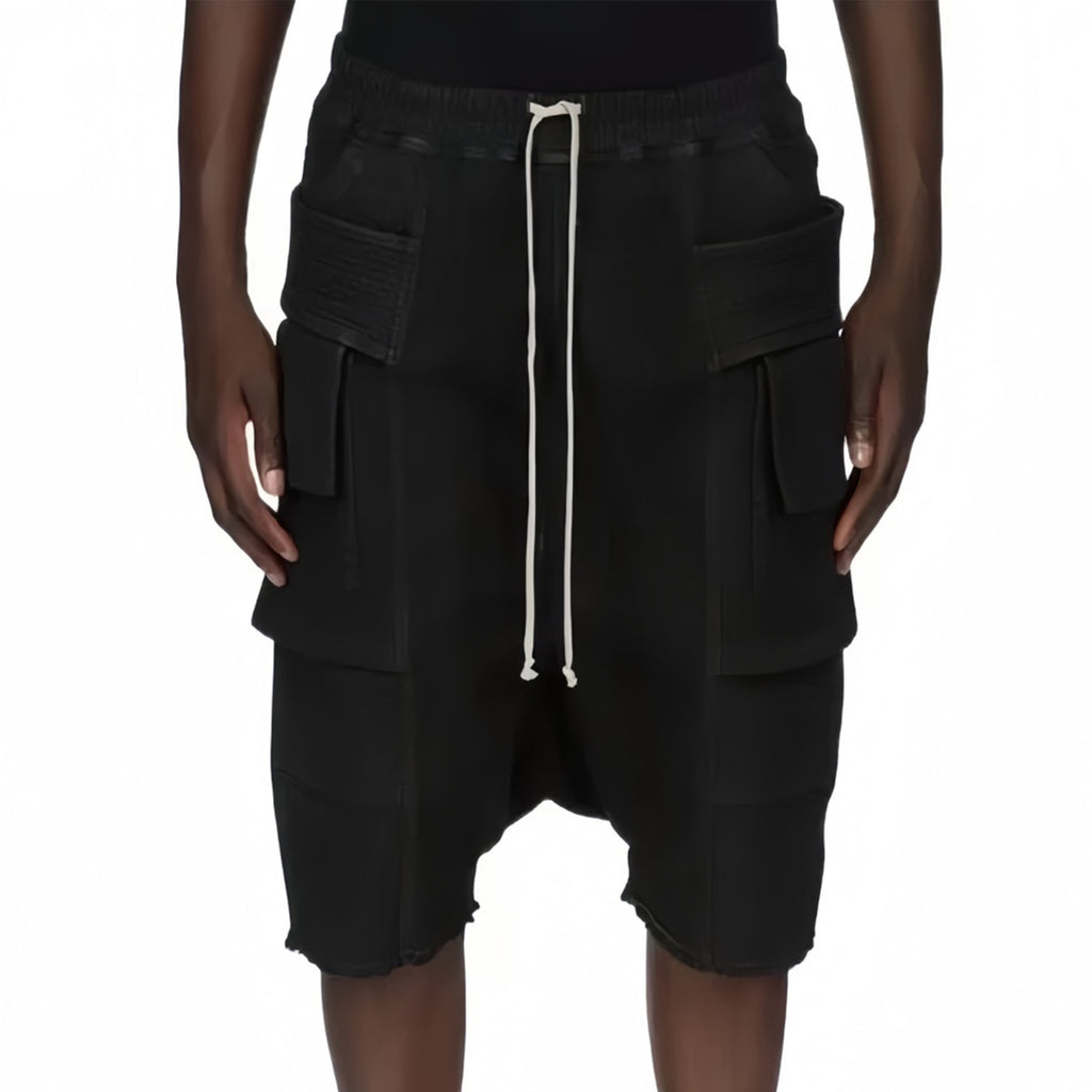 Rick Owens X Dekshdw Men's Spring/summer Vintage High Street Broken Black Distressed Denim Shorts With Drawstring Pants Ngvp #8539