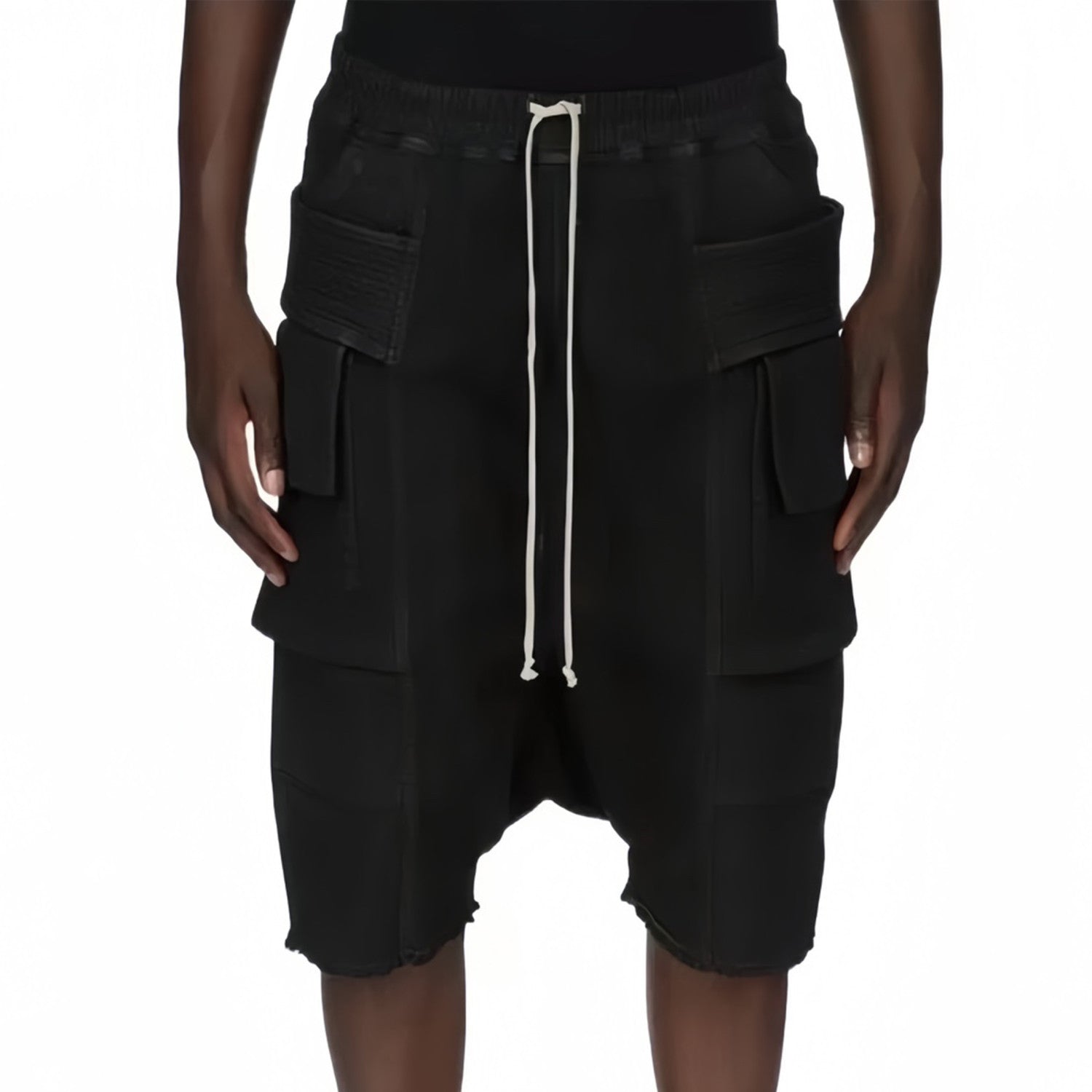 Rick Owens X Dekshdw Men's Spring/summer Vintage High Street Broken Black Distressed Denim Shorts With Drawstring Pants Ngvp #8539