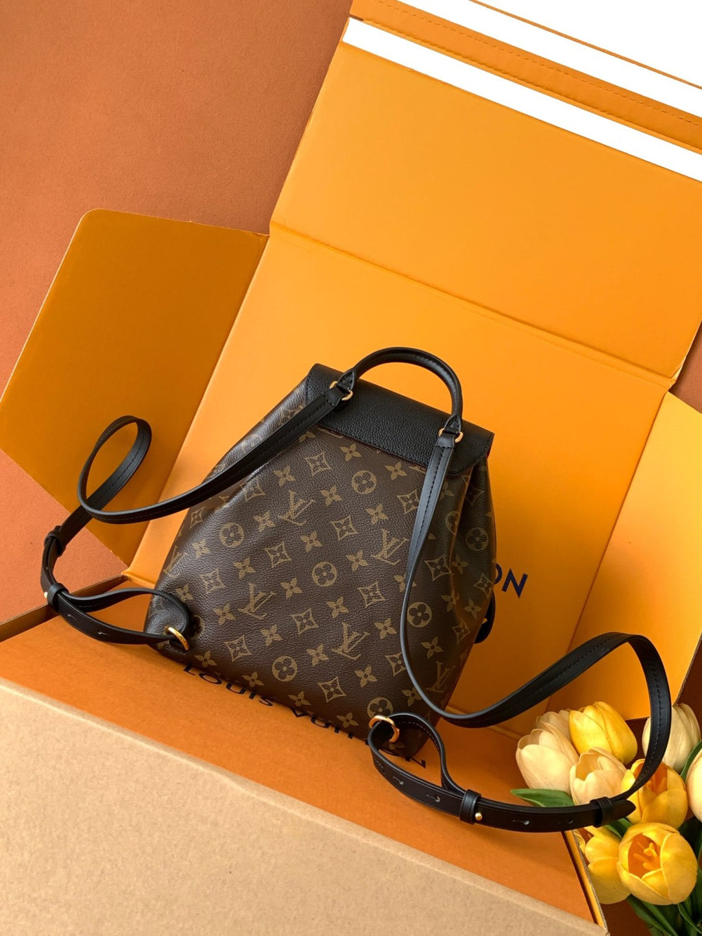 Louis Vuitton Montsouris Women's Brown Letter Print Canvas and Leather Backpack Bag Bags #77524