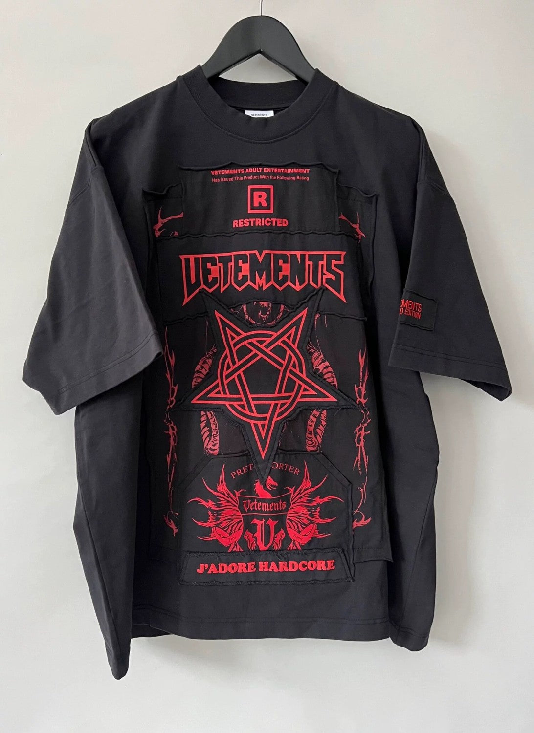 Vetements Men's Summer Black Letter Print Round Neck Cotton Short Sleeve T-Shirt #99556