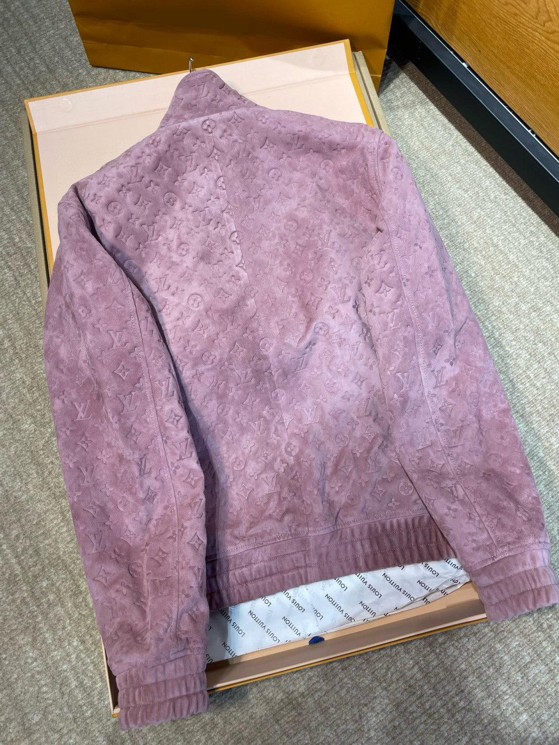 Louis Vuitton Men's Autumn/Winter Solid Color MONOGRAM Embossed Suede Leather Zipper Long Sleeve Sport Jacket #76177