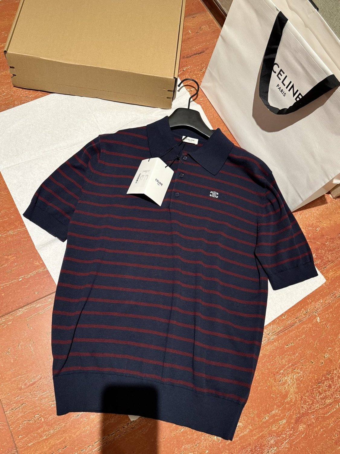 Celine Men's Summer Striped Color-block Short-sleeve Polo Shirt Knitted Fashion Casual T-shirt #78114