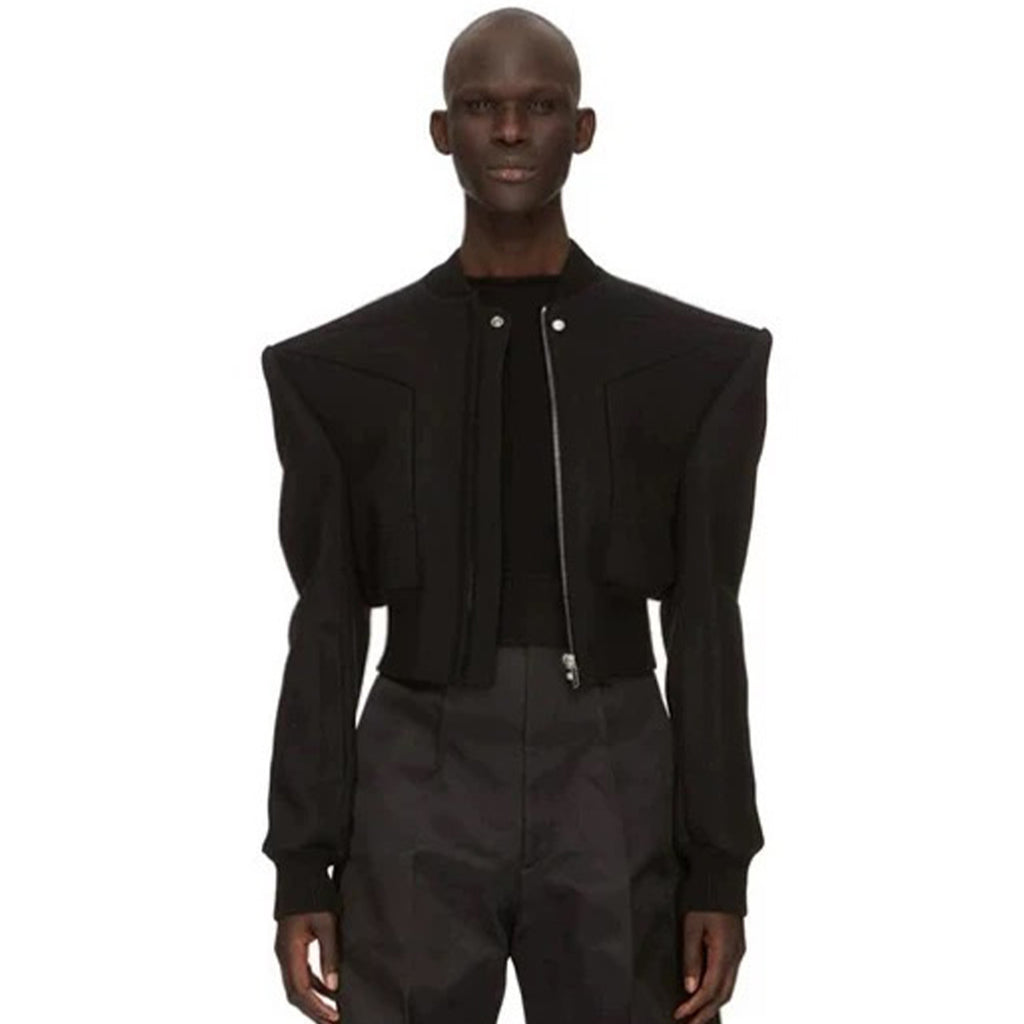 Rick Owens Men's Winter Dark Wool Shoulder Padded Flight Jacket Waisted Peplum Fitted Jacket Ngvp #8922