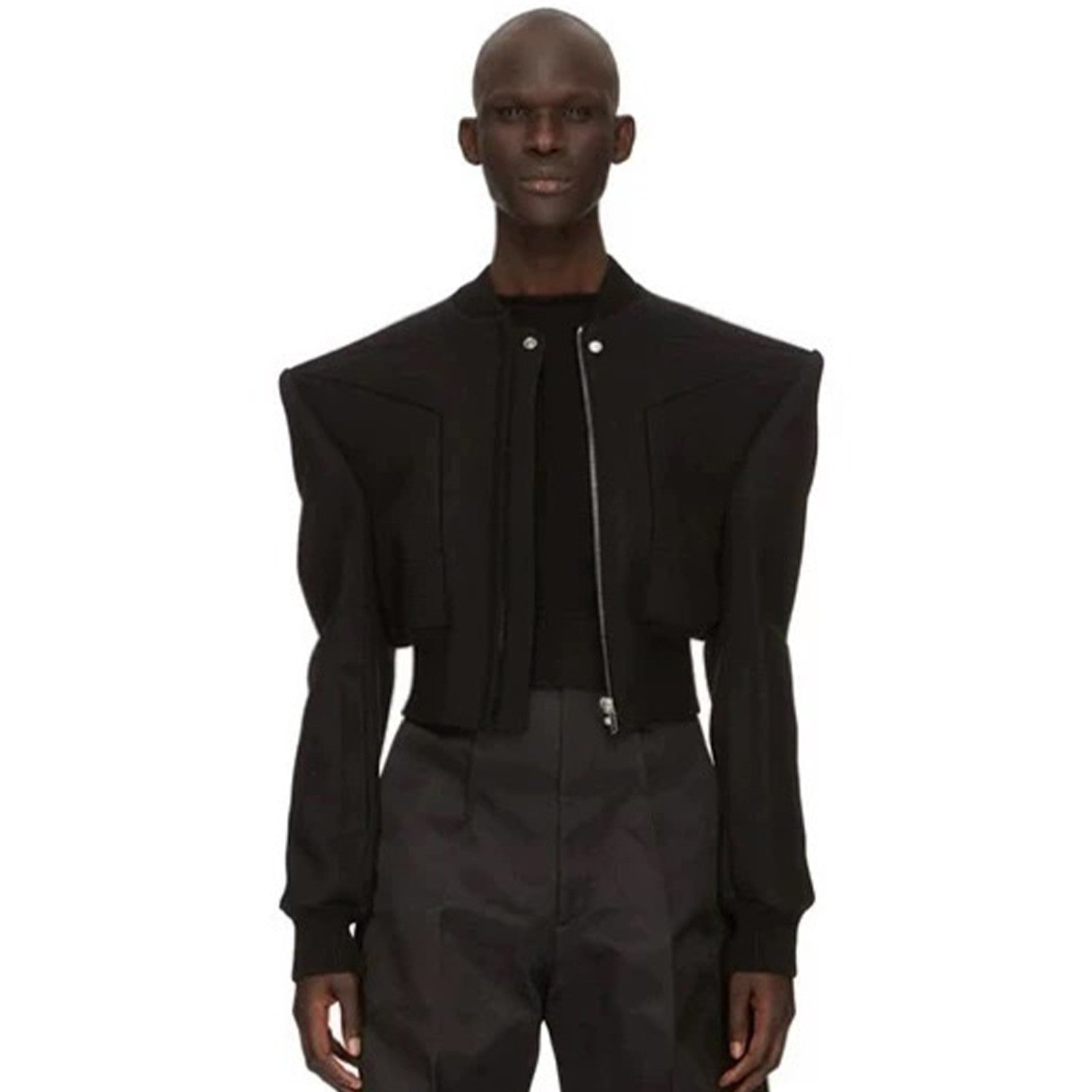 Rick Owens Men's Winter Dark Wool Shoulder Padded Flight Jacket Waisted Peplum Fitted Jacket Ngvp #8922