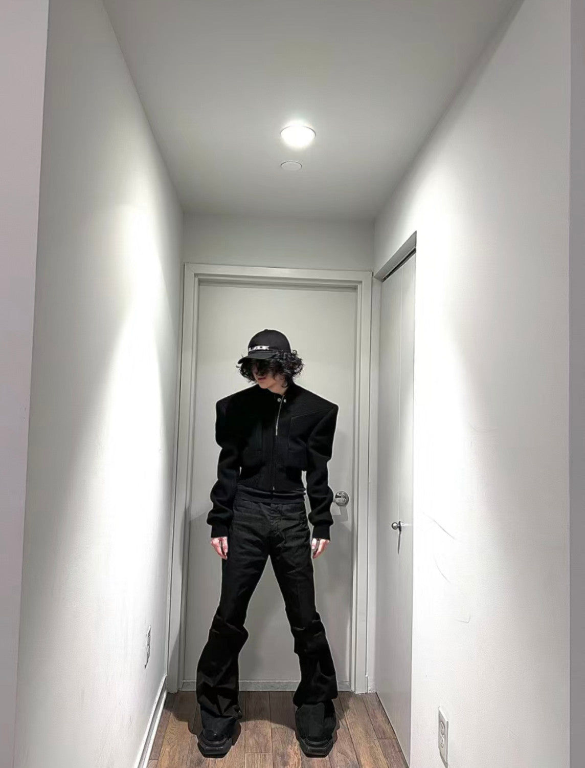 Rick Owens Men's Winter Dark Wool Shoulder Padded Flight Jacket Waisted Peplum Fitted Jacket Ngvp #8922