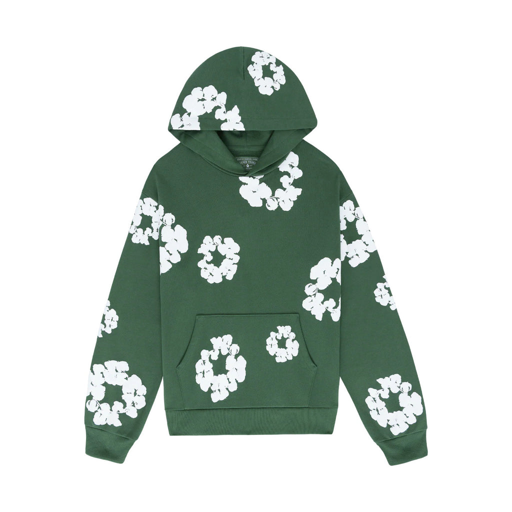 Denim Tears Men's And Women's Spring/fall Fashion Trend Solid Color Hooded Pullover Loose Fit Cotton Hoodie With Floral Print European American Style High Street Hip Hop Streetwear Sweatshirt #79535