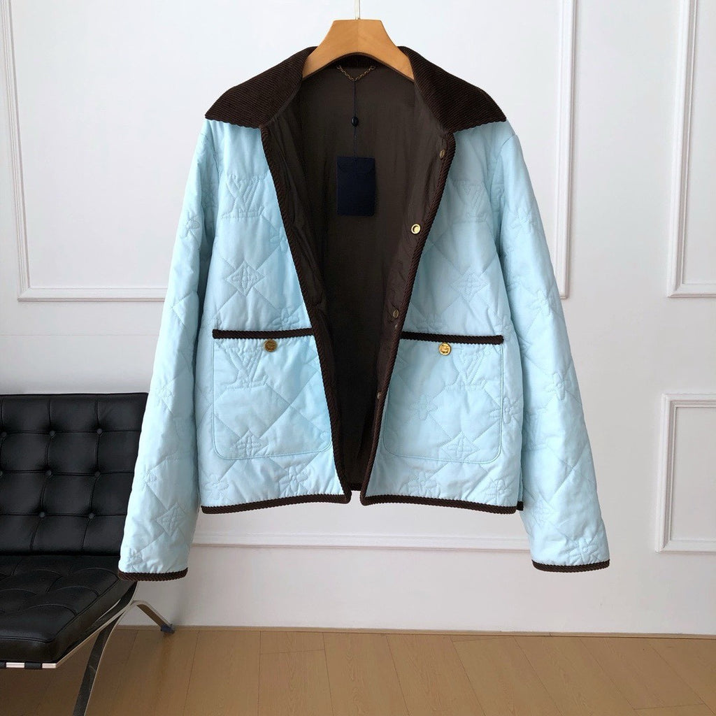Louis Vuitton Men's Fall And Winter Light Blue Patchwork Fitted Lapel Single Breasted Long Sleeved Jacket #73568