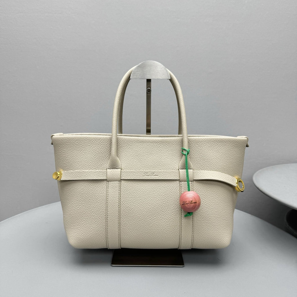 Loro Piana Ghiera Shopper Women's Classic Fashion Solid Color Ring Buckle Leather Tote Bag Bags #78198