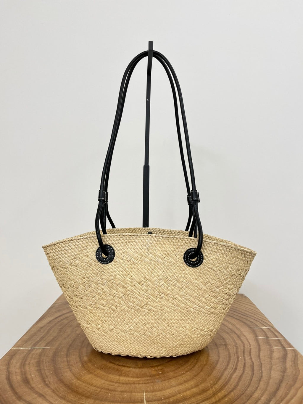 Loewe Small Anagram Basket Bag in Iraca Palm and Calfskin Beige #377147