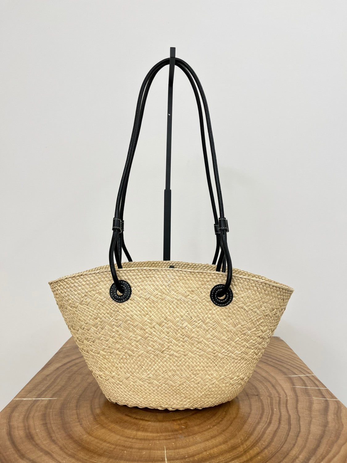 Loewe Small Anagram Basket Bag in Iraca Palm and Calfskin Beige #377147
