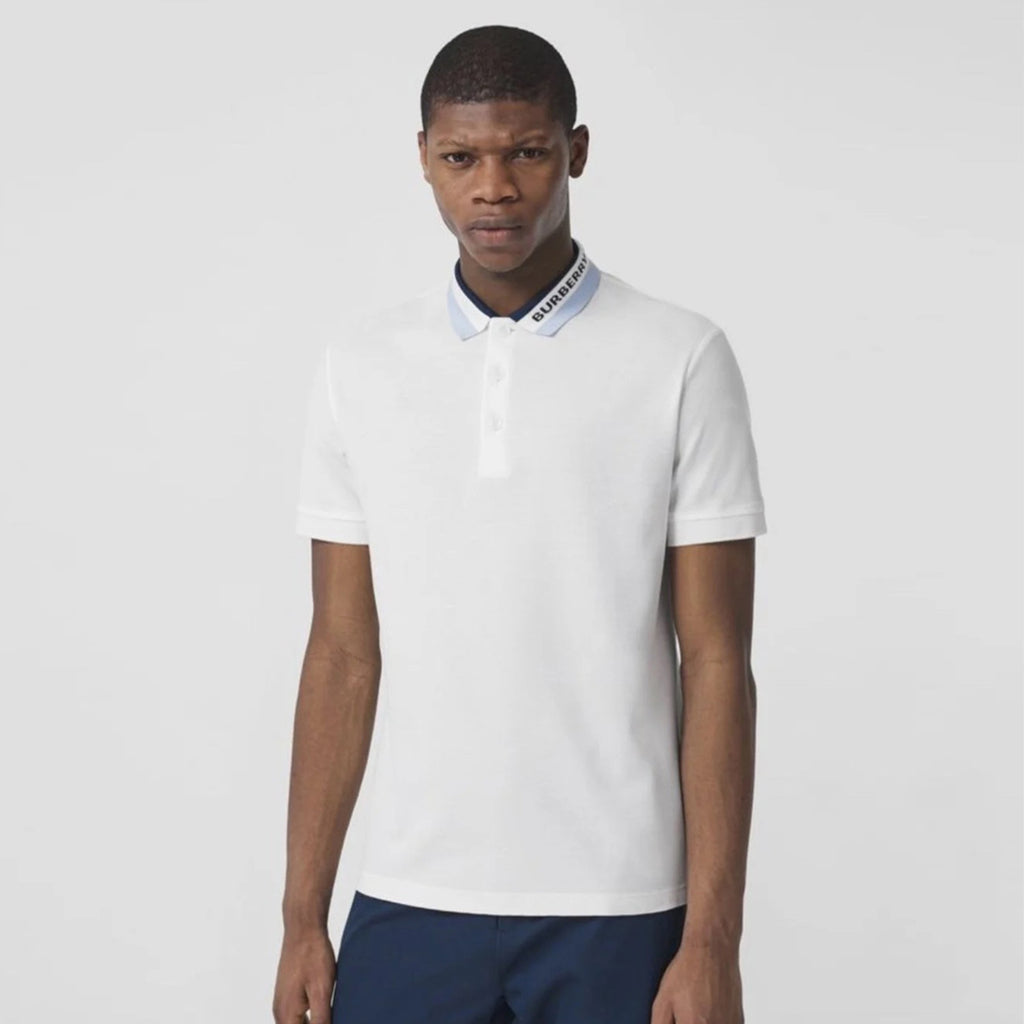 Burberry Men's Summer Solid Logo Colorblocking Lapel Cotton Straight Short Sleeve Polo Shirt #99963