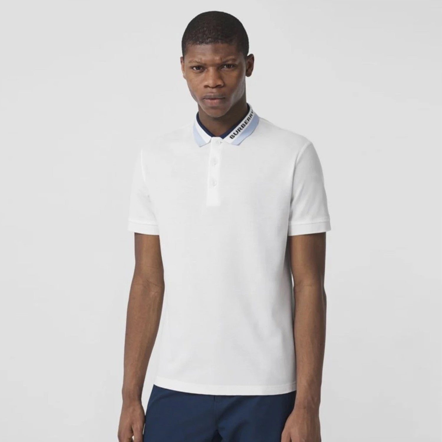 Burberry Men's Summer Solid Logo Colorblocking Lapel Cotton Straight Short Sleeve Polo Shirt #99963