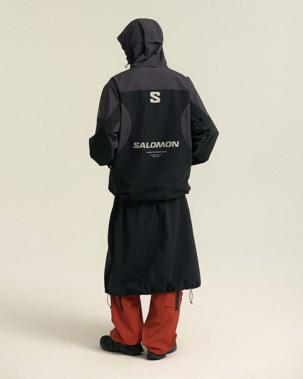 Salomon Men's Spring/Fall Zipper Solid-Color Patchwork Hooded Long-Sleeve Oversized Windbreaker Casual Jacket #81578