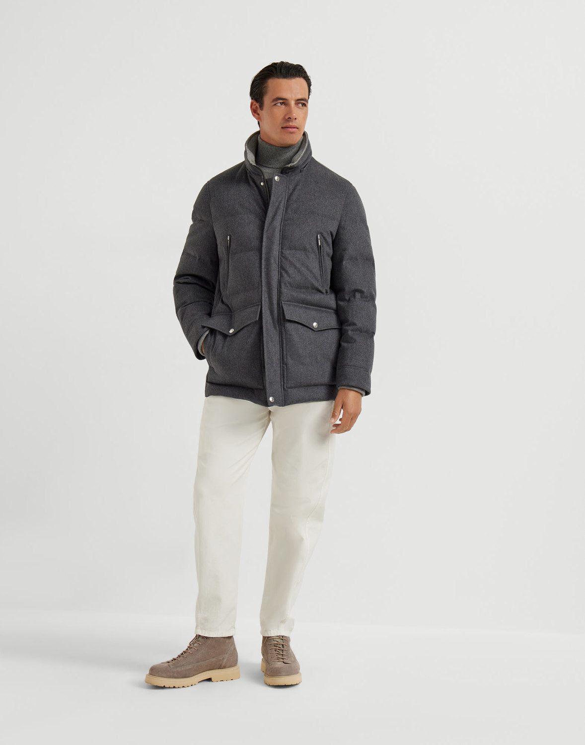 Brunello Cucinelli Wool Down Jacket For Man In Indigo #333203