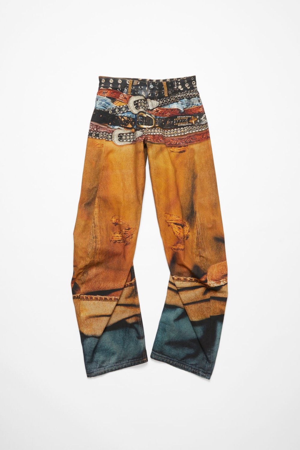 Acne Studios Men's Four Seasons Cotton Low Rise 3D Printed Casual Loose Denim Pants Ngvp #9892