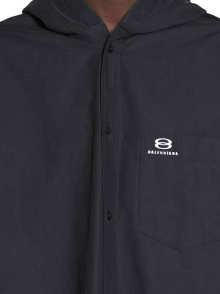 Balenciaga Men's Spring Autumn Black No Drawstring Connected Hooded Single Breasted Long Sleeve Shirt #97866
