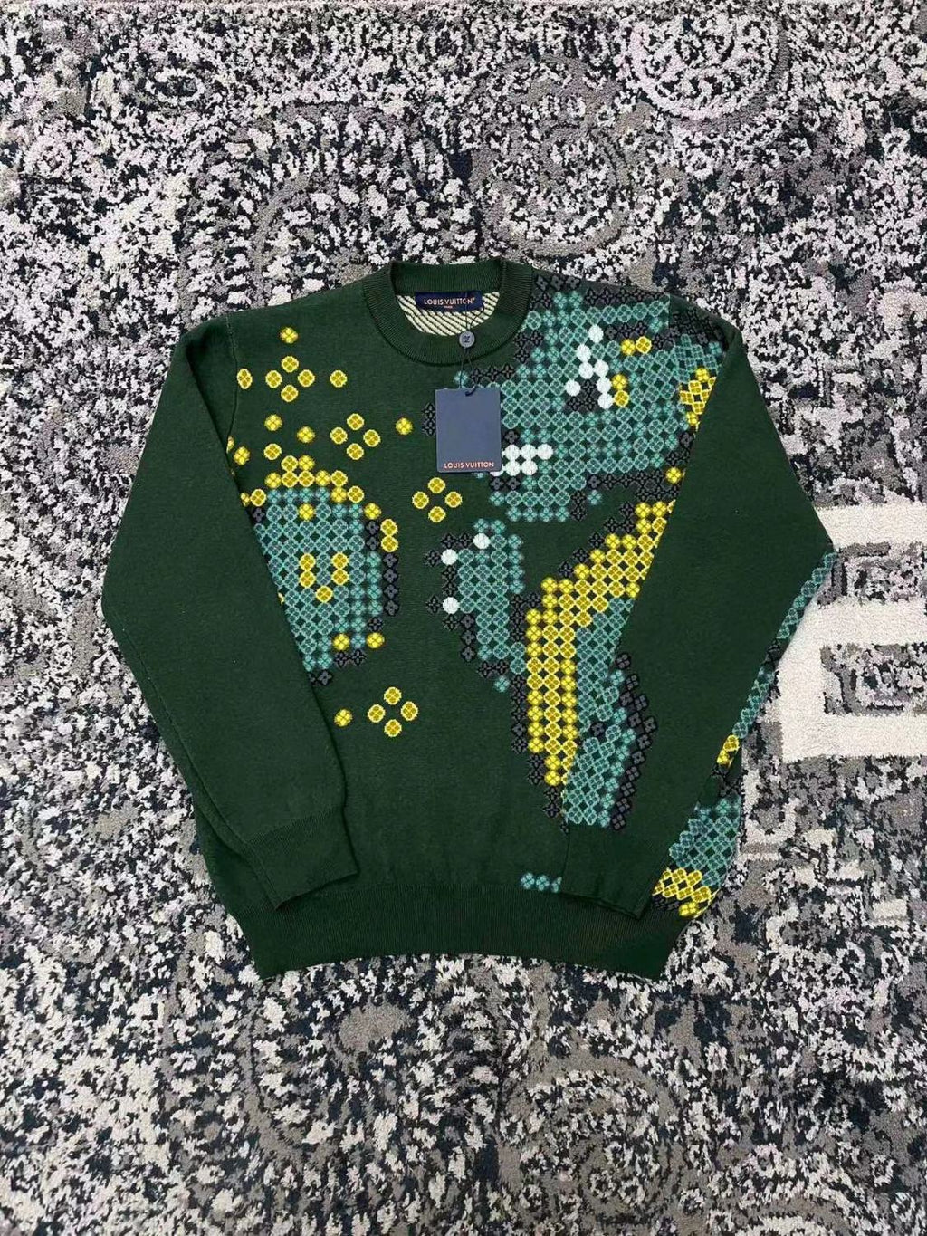 Louis Vuitton Men's Spring & Autumn Colorblocking Pattern Jacquard Cotton Round Neck Pullover Fitted Long Sleeve Sweatshirt #98318