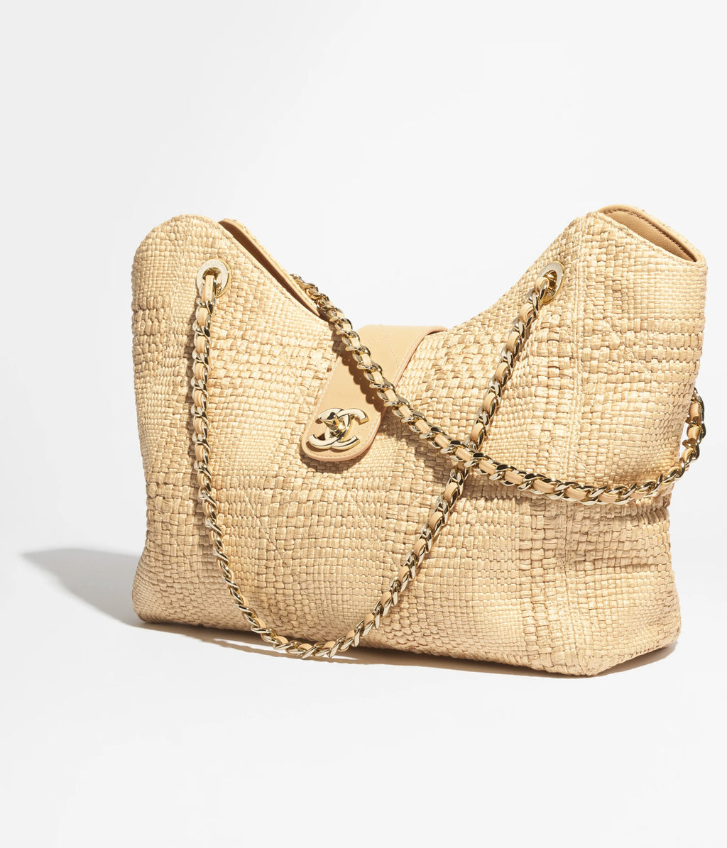 Chanel 2026 Spring/summer Preview Collection Shopping Bag Beige Woven Bags Gold-toned Metal-accented Leather Chain Crossbody Bag And Casual Straw Bags For Vacation #196025
